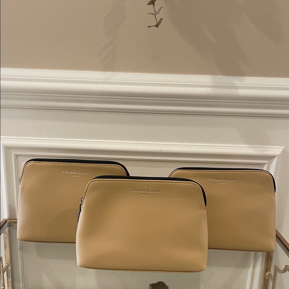 Christian Lacroix Beige leather Cosmetic Bag Trio